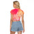 Polynesia Raglan Cropped T Shirt Plumeria Pink Gradient Curves LT7 - Polynesian Pride