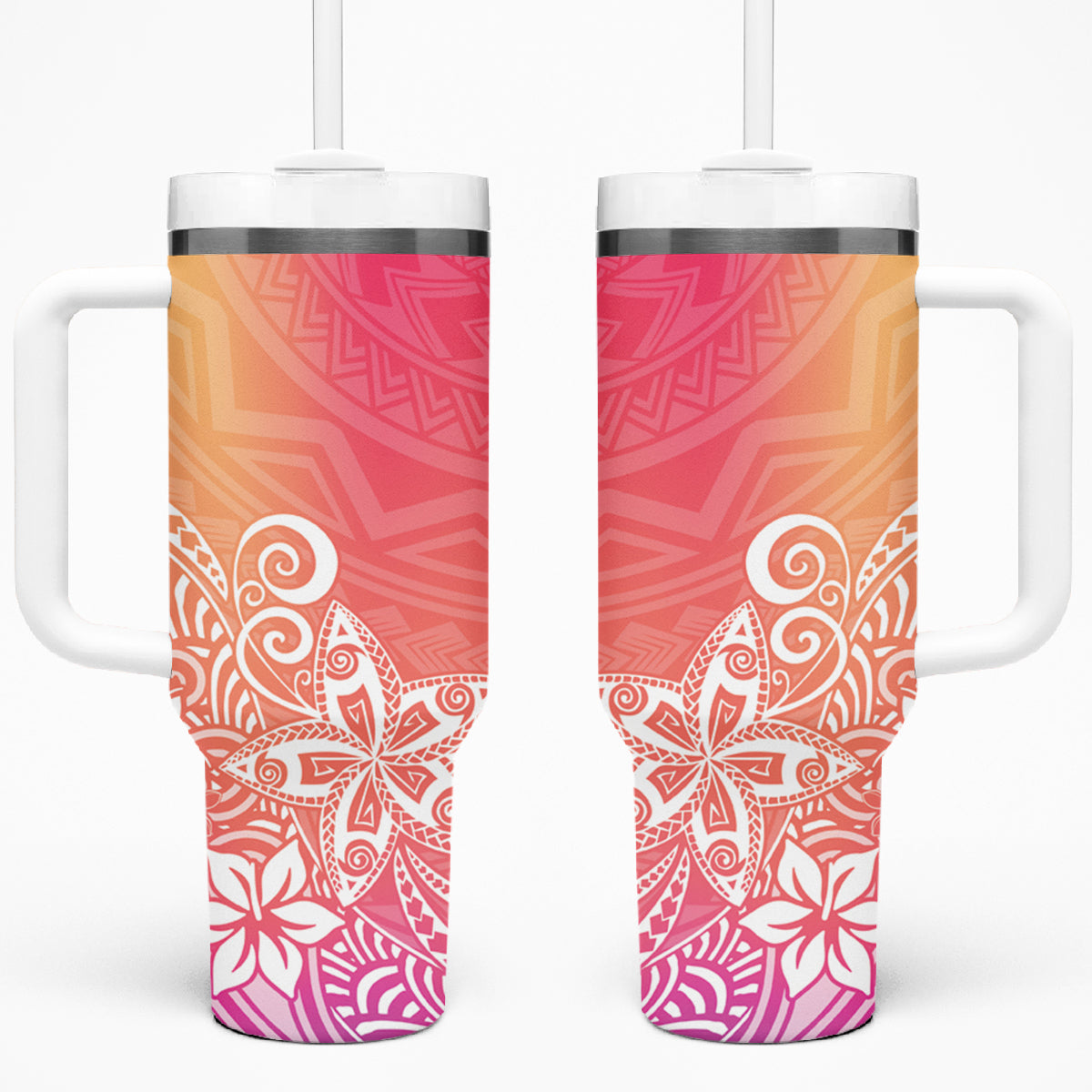 Polynesia Tumbler With Handle Plumeria Pink Gradient Curves