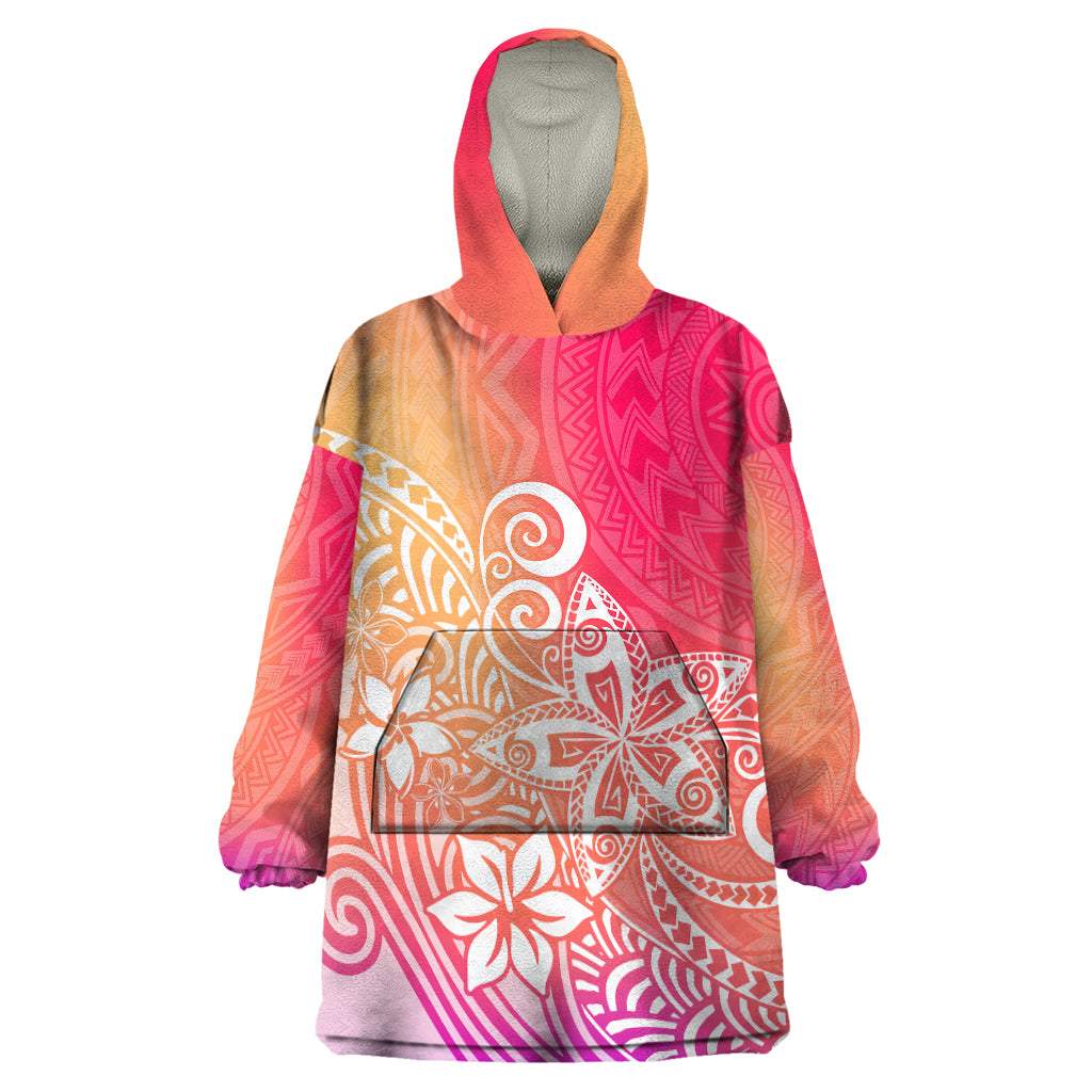 Polynesia Wearable Blanket Hoodie Plumeria Pink Gradient Curves LT7 One Size Pink - Polynesian Pride