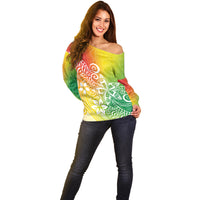 Polynesia Off Shoulder Sweater Plumeria Reggae Curves LT7 - Polynesian Pride
