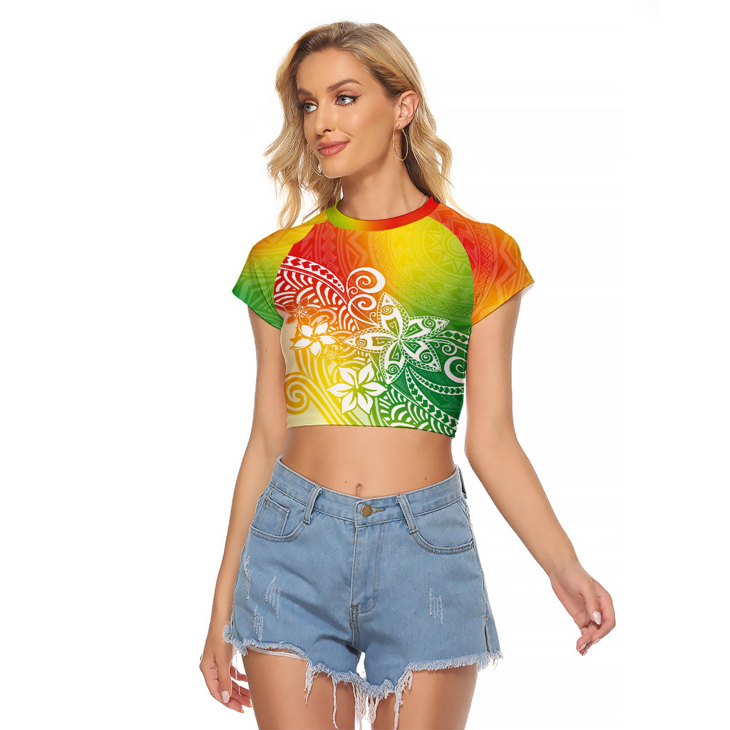 Polynesia Raglan Cropped T Shirt Plumeria Reggae Curves LT7 Female Reggae - Polynesian Pride