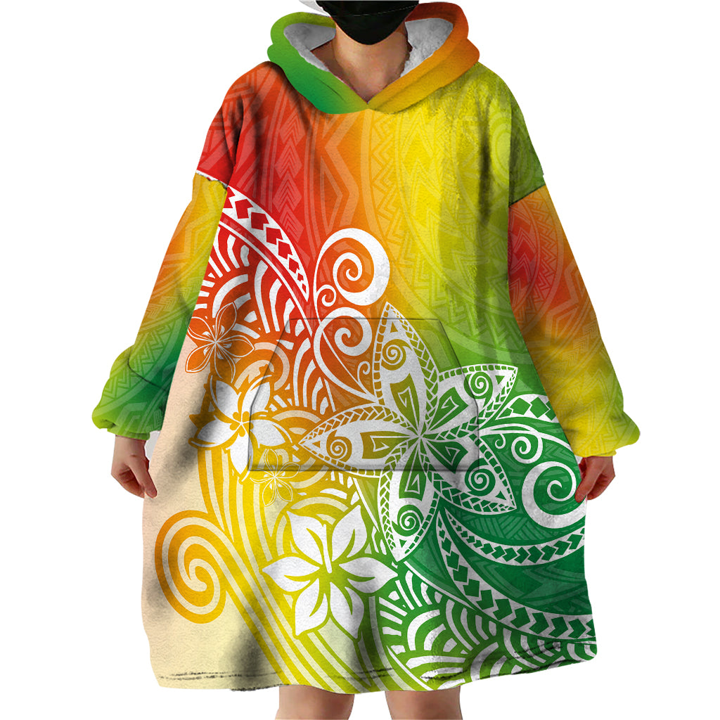Polynesia Wearable Blanket Hoodie Plumeria Reggae Curves LT7 - Polynesian Pride