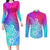 Polynesia Couples Matching Long Sleeve Bodycon Dress and Long Sleeve Button Shirts Plumeria Galaxy Gradient Curves LT7 Galaxy - Polynesian Pride