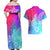 Polynesia Couples Matching Off Shoulder Maxi Dress and Hawaiian Shirt Plumeria Galaxy Gradient Curves LT7 - Polynesian Pride