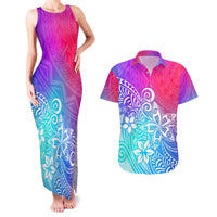 Polynesia Couples Matching Tank Maxi Dress and Hawaiian Shirt Plumeria Galaxy Gradient Curves LT7 Galaxy - Polynesian Pride