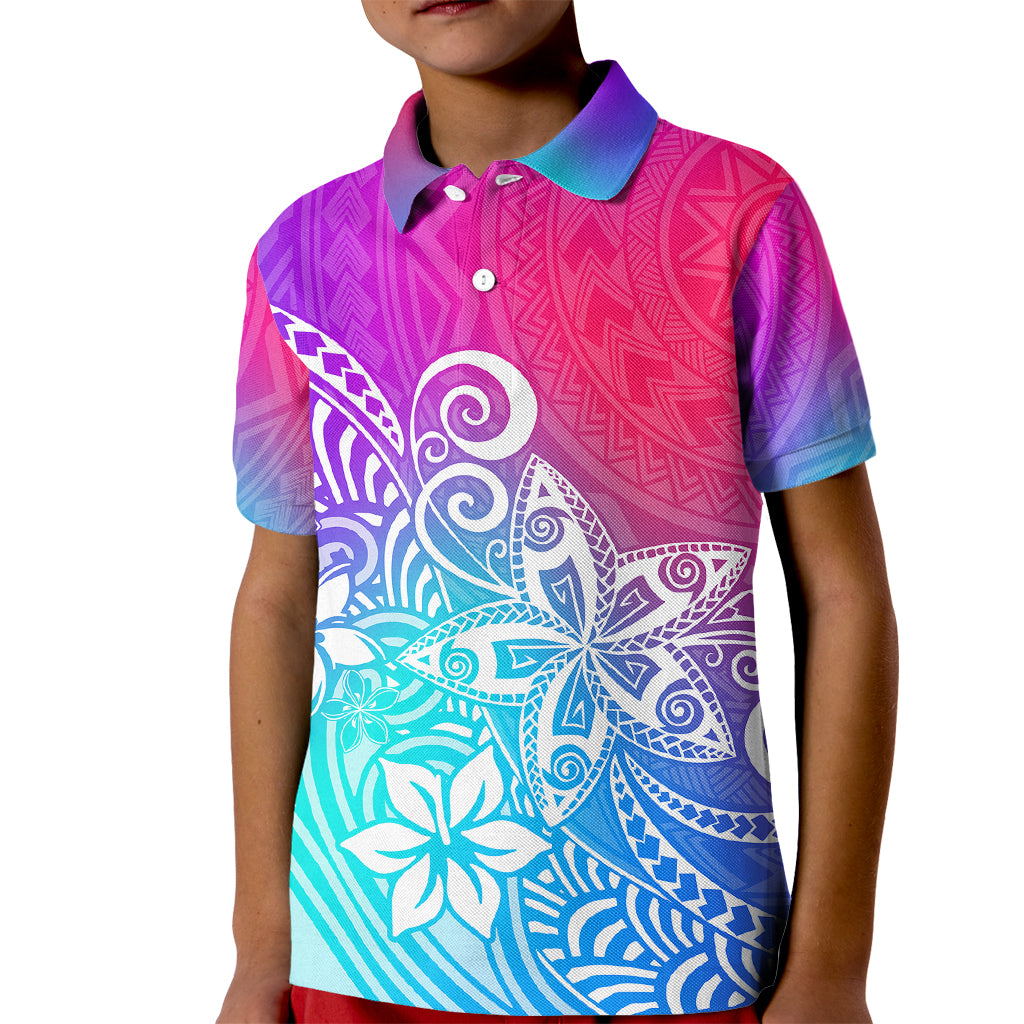 Polynesia Kid Polo Shirt Plumeria Galaxy Gradient Curves LT7 Kid Galaxy - Polynesian Pride