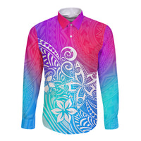 Polynesia Long Sleeve Button Shirt Plumeria Galaxy Gradient Curves LT7 Unisex Galaxy - Polynesian Pride