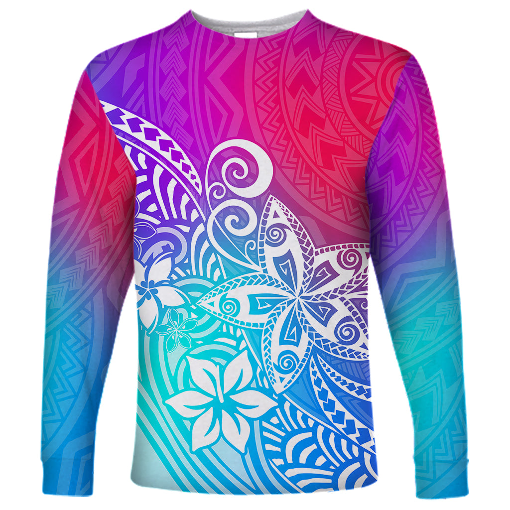 Polynesia Long Sleeve Shirt Plumeria Galaxy Gradient Curves LT7 Unisex Galaxy - Polynesian Pride