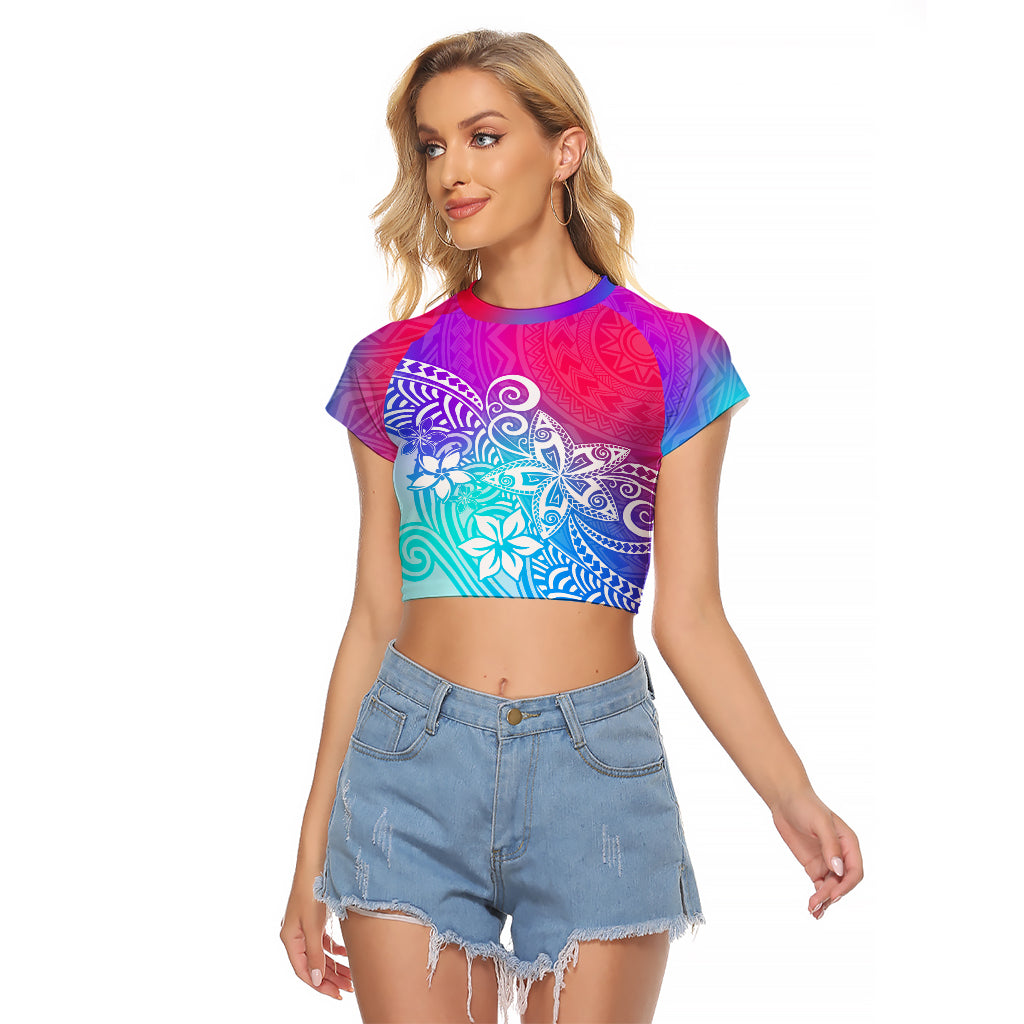 Polynesia Raglan Cropped T Shirt Plumeria Galaxy Gradient Curves LT7 Female Galaxy - Polynesian Pride