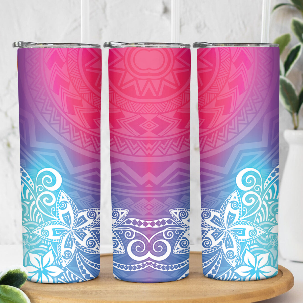 Polynesia Skinny Tumbler Plumeria Galaxy Gradient Curves