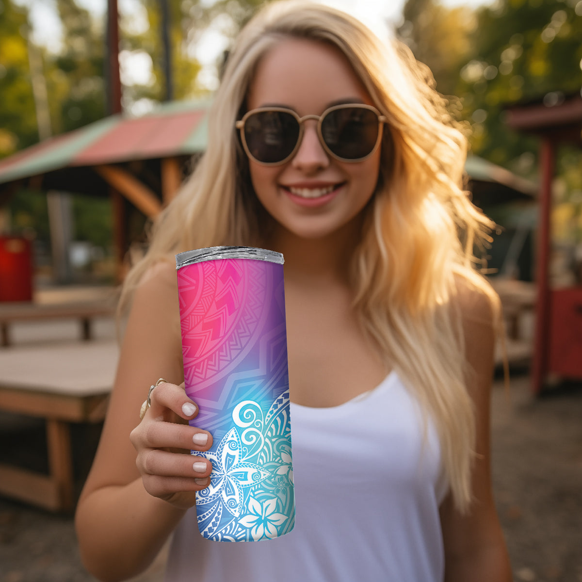 Polynesia Skinny Tumbler Plumeria Galaxy Gradient Curves
