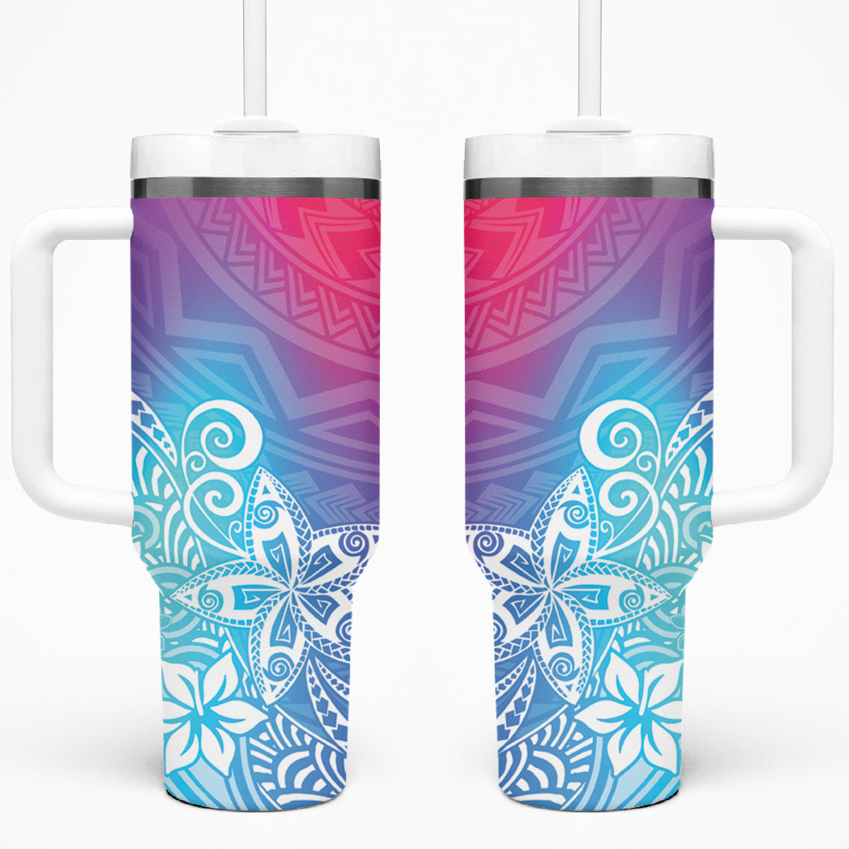 Polynesia Tumbler With Handle Plumeria Galaxy Gradient Curves