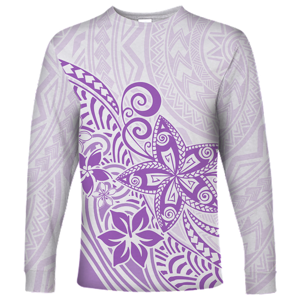 Polynesia Long Sleeve Shirt Plumeria Lavender Curves LT7 Unisex Purple - Polynesian Pride