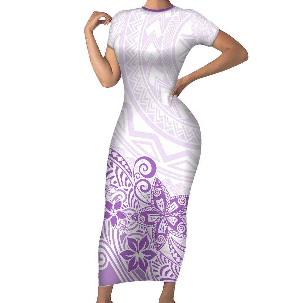 Polynesia Short Sleeve Bodycon Dress Plumeria Lavender Curves LT7