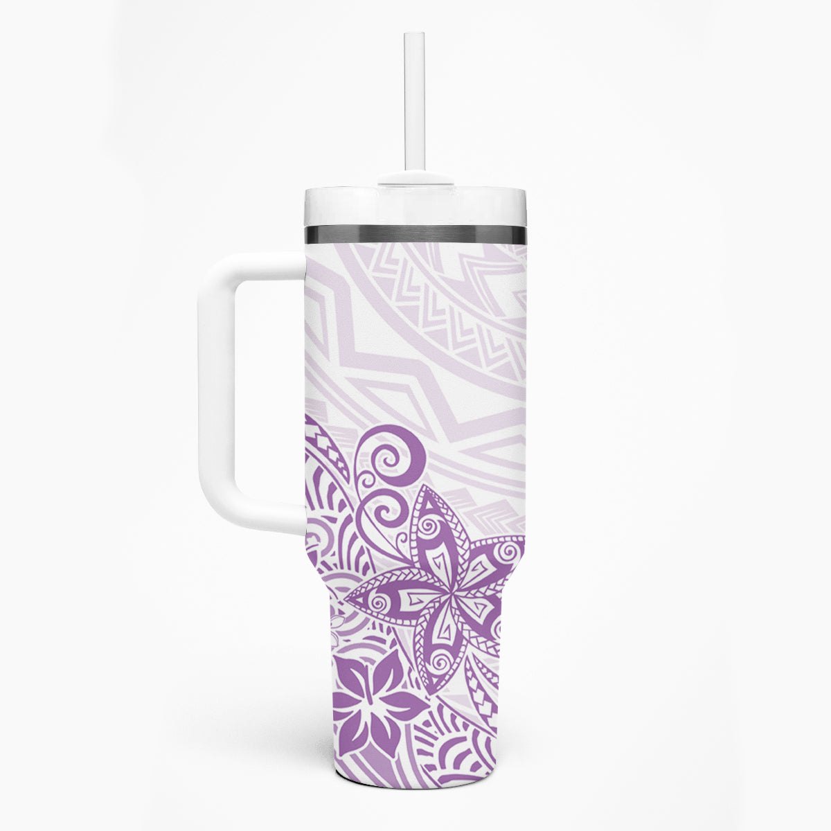 Polynesia Tumbler With Handle Plumeria Lavender Curves