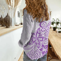 Polynesia Women Casual Shirt Plumeria Lavender Curves LT7 - Polynesian Pride