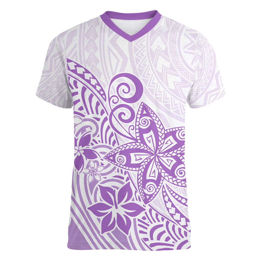 Polynesia Women V Neck T Shirt Plumeria Lavender Curves LT7 Female Purple - Polynesian Pride