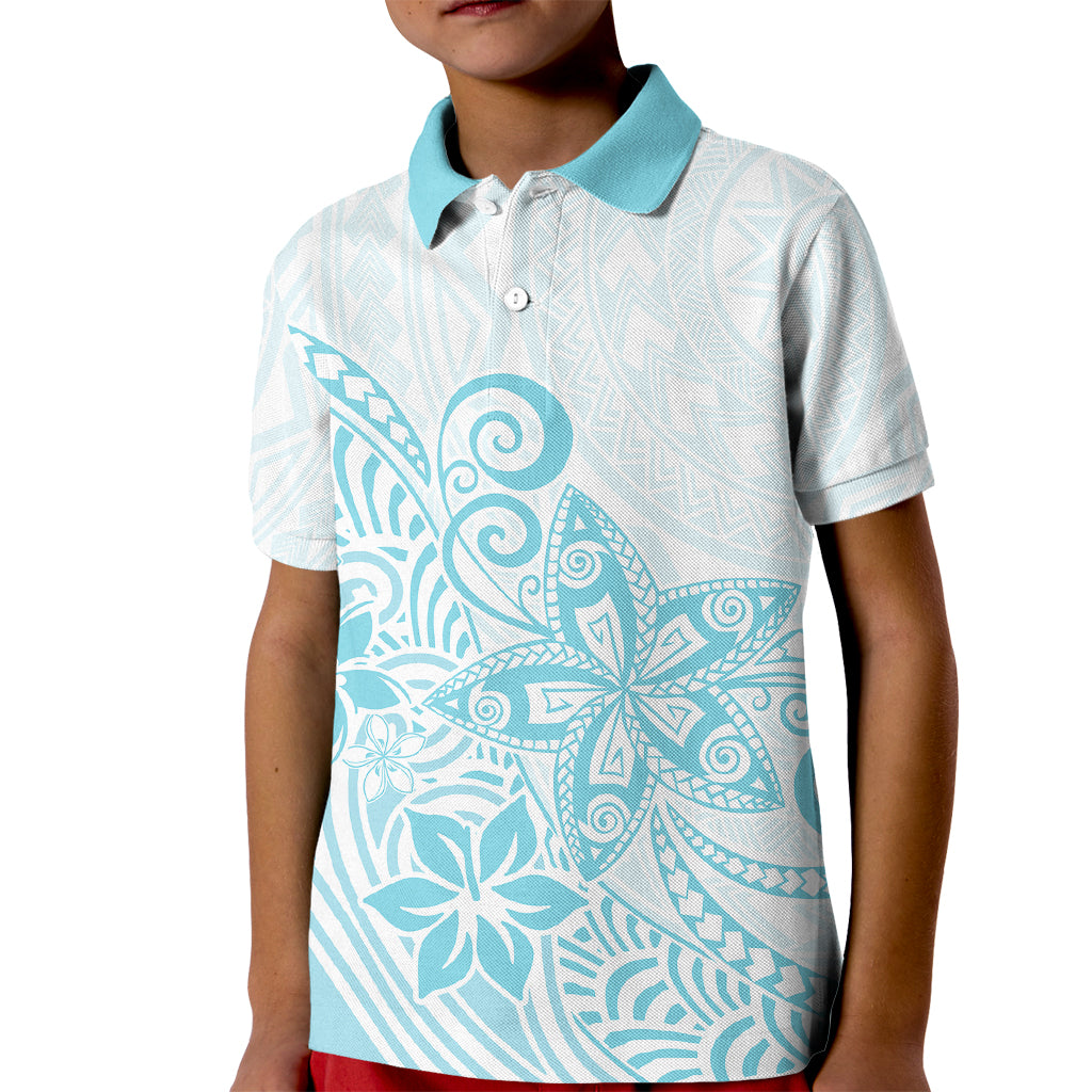 Polynesia Kid Polo Shirt Plumeria Turquoise Curves LT7 Kid Turquoise - Polynesian Pride
