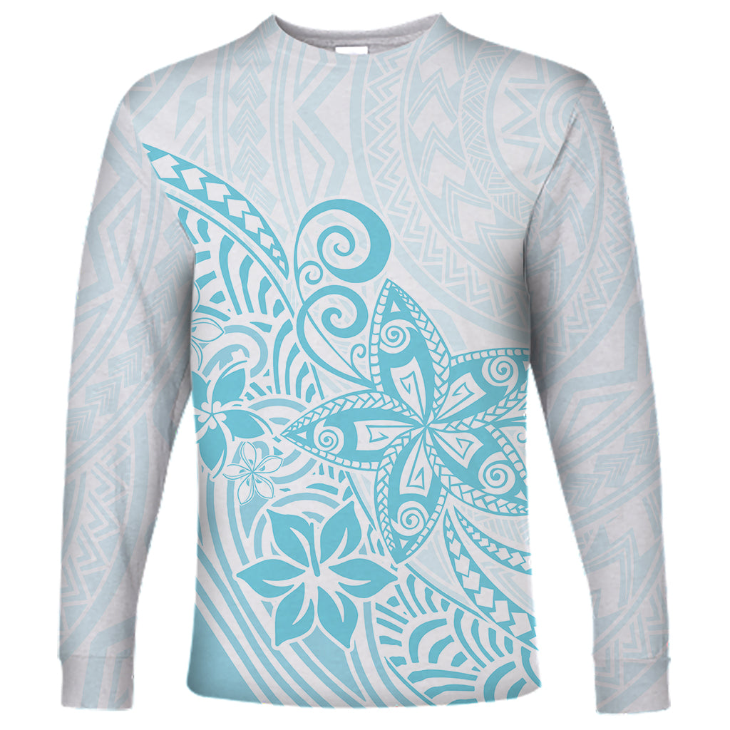 Polynesia Long Sleeve Shirt Plumeria Turquoise Curves LT7 Unisex Turquoise - Polynesian Pride