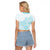 Polynesia Raglan Cropped T Shirt Plumeria Turquoise Curves LT7 - Polynesian Pride