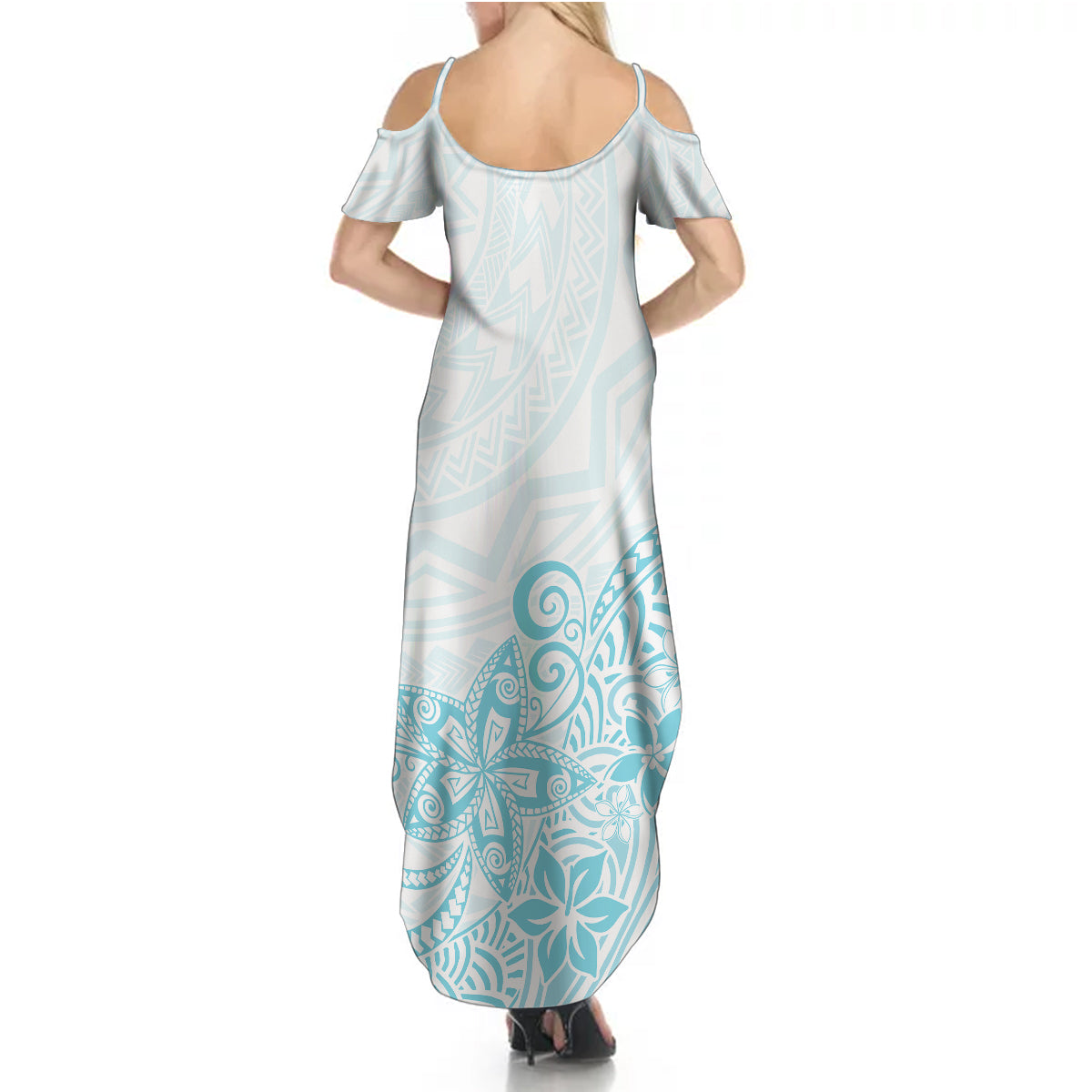 Polynesia Summer Maxi Dress Plumeria Turquoise Curves LT7 - Polynesian Pride