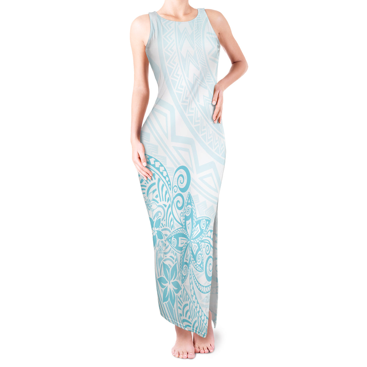 Polynesia Tank Maxi Dress Plumeria Turquoise Curves LT7 Women Turquoise - Polynesian Pride