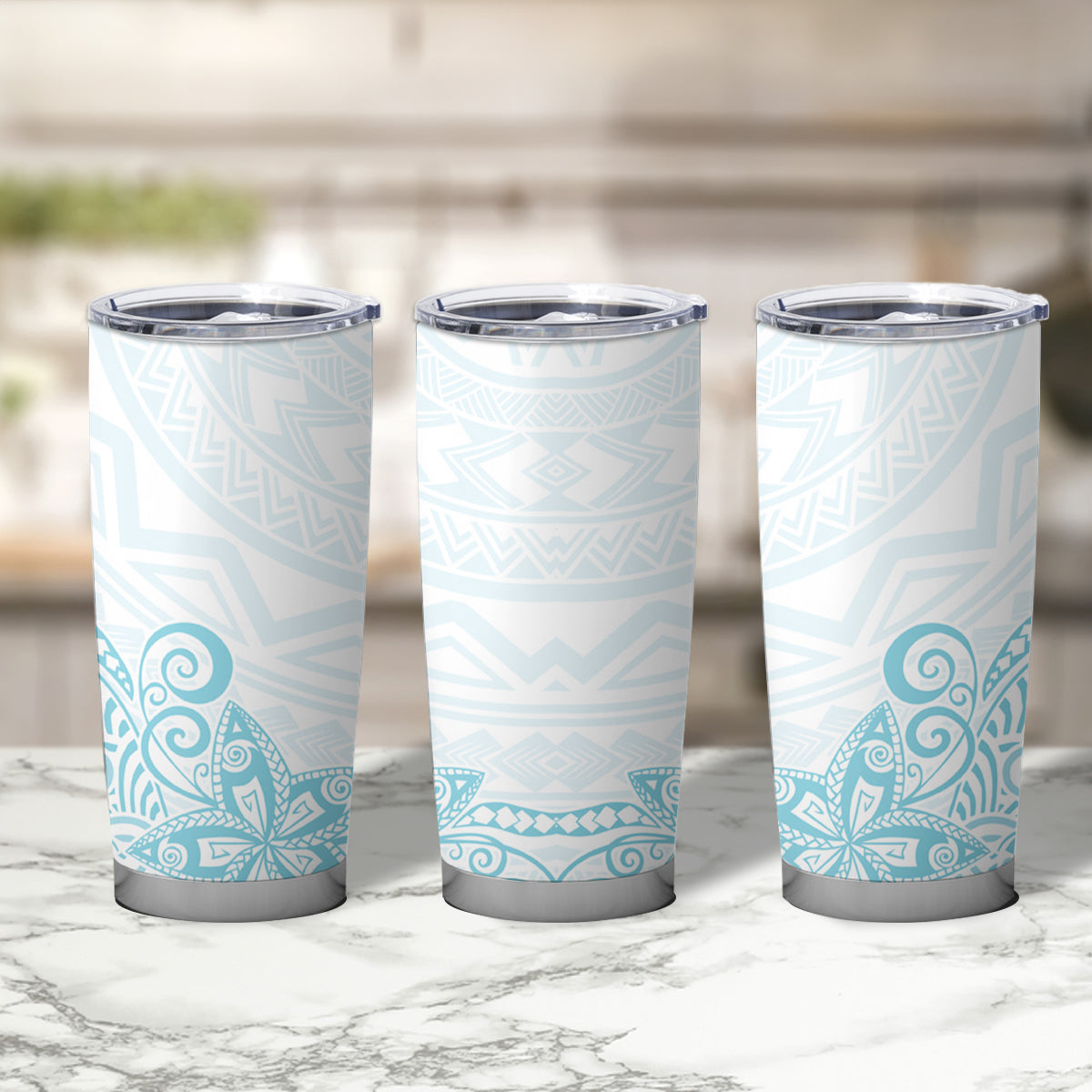 Polynesia Tumbler Cup Plumeria Turquoise Curves