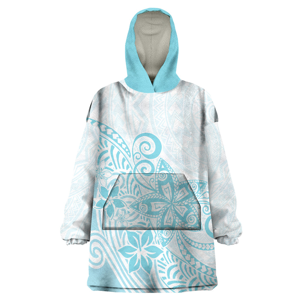 Polynesia Wearable Blanket Hoodie Plumeria Turquoise Curves LT7 One Size Turquoise - Polynesian Pride