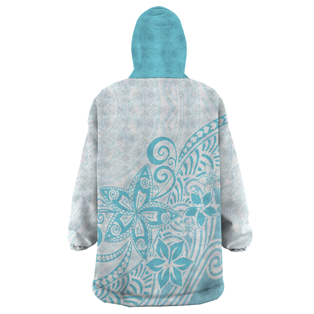 Polynesia Wearable Blanket Hoodie Plumeria Turquoise Curves LT7 - Polynesian Pride