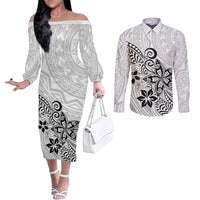 Polynesia Couples Matching Off The Shoulder Long Sleeve Dress and Long Sleeve Button Shirts Plumeria White Curves LT7 White - Polynesian Pride