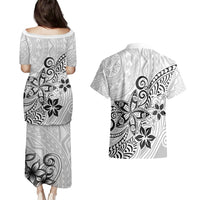 Polynesia Couples Matching Puletasi Dress and Hawaiian Shirt Plumeria White Curves LT7 - Polynesian Pride