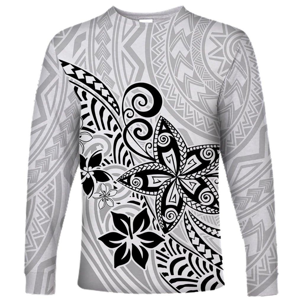 Polynesia Long Sleeve Shirt Plumeria White Curves LT7 Unisex White - Polynesian Pride