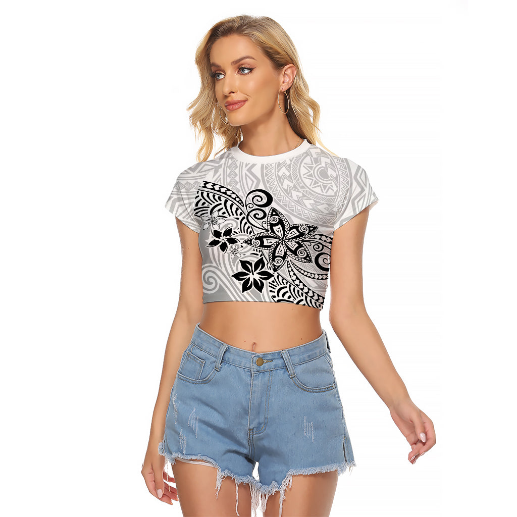 Polynesia Raglan Cropped T Shirt Plumeria White Curves LT7 Female White - Polynesian Pride