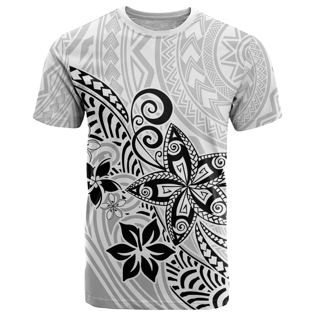 Polynesia T Shirt Plumeria White Curves LT7 White - Polynesian Pride