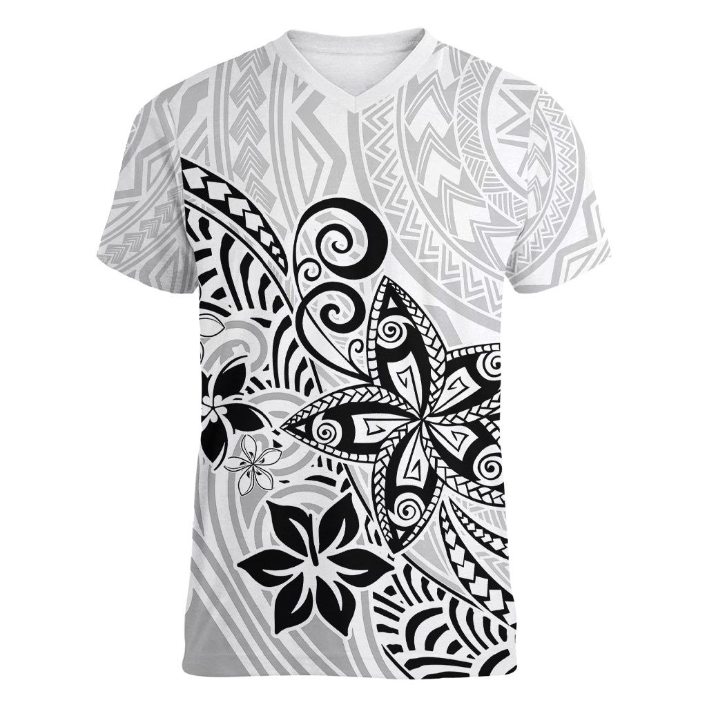 Polynesia Women V Neck T Shirt Plumeria White Curves LT7 Female White - Polynesian Pride