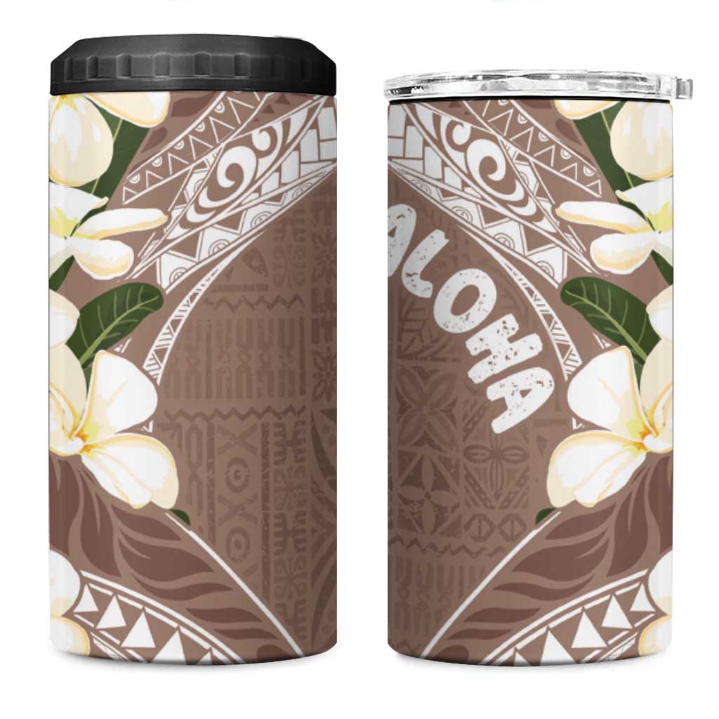 Aloha Hawaii Festive 4 in 1 Can Cooler Tumbler Frangipani Lace Classic - Beige