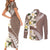 Aloha Hawaii Festive Couples Matching Short Sleeve Bodycon Dress and Long Sleeve Button Shirt Frangipani Lace Classic - Beige