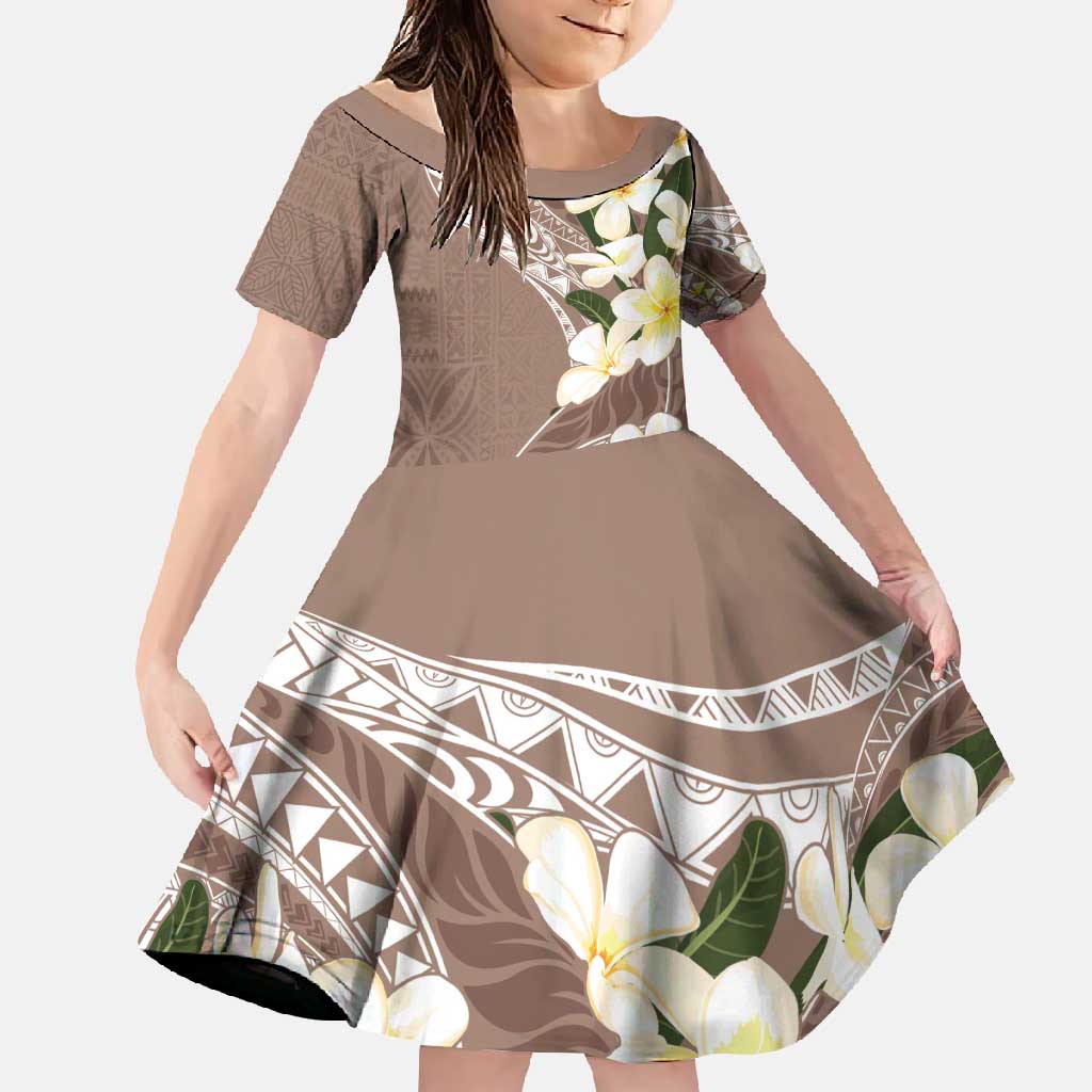 Aloha Hawaii Festive Family Matching Long Sleeve Bodycon Dress and Hawaiian Shirt Frangipani Lace Classic - Beige LT7 Daughter's Dress Beige - Polynesian Pride
