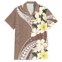 Aloha Hawaii Festive Family Matching Long Sleeve Bodycon Dress and Hawaiian Shirt Frangipani Lace Classic - Beige LT7 Dad's Shirt - Short Sleeve Beige - Polynesian Pride
