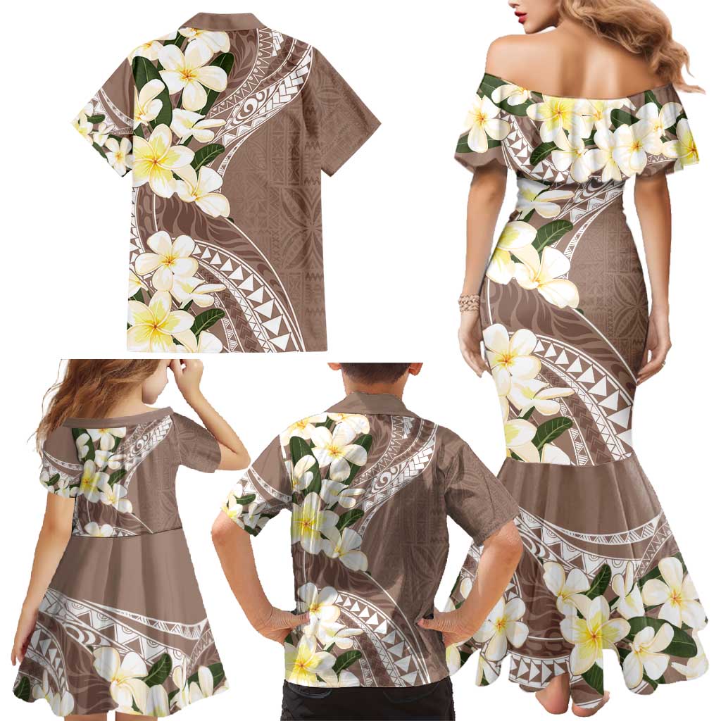 Aloha Hawaii Festive Family Matching Mermaid Dress and Hawaiian Shirt Frangipani Lace Classic - Beige LT7 - Polynesian Pride