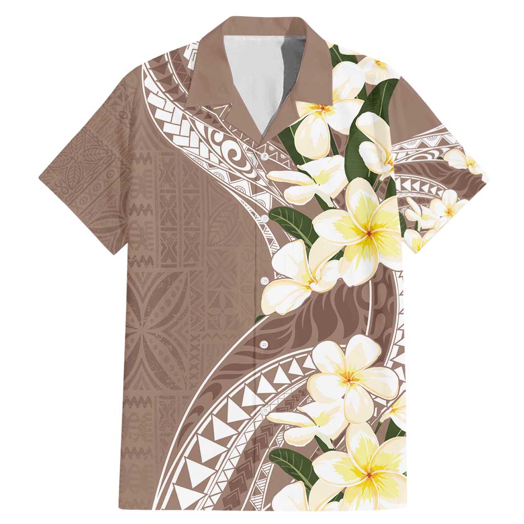Aloha Hawaii Festive Family Matching Mermaid Dress and Hawaiian Shirt Frangipani Lace Classic - Beige LT7 Dad's Shirt - Short Sleeve Beige - Polynesian Pride