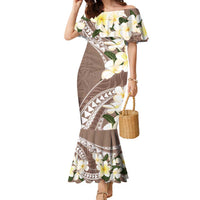 Aloha Hawaii Festive Family Matching Mermaid Dress and Hawaiian Shirt Frangipani Lace Classic - Beige LT7 Mom's Dress Beige - Polynesian Pride