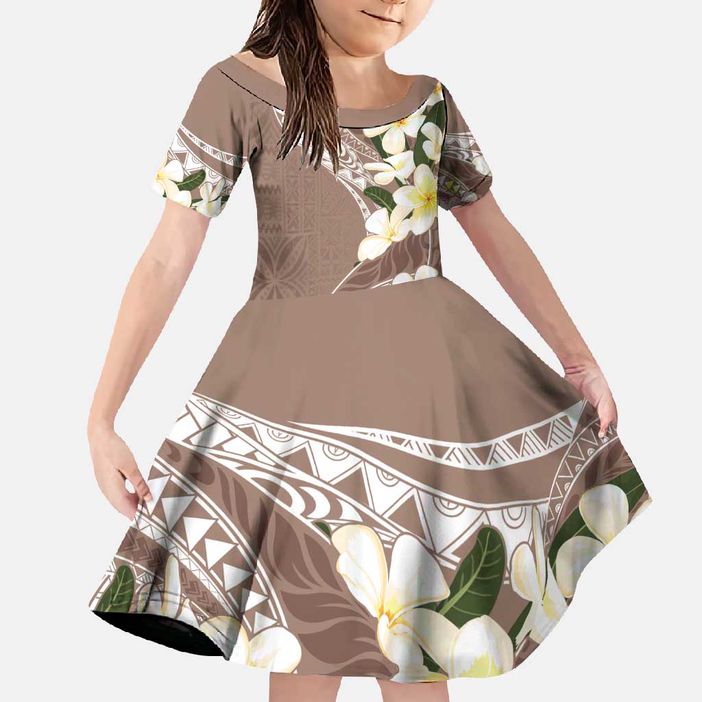 Aloha Hawaii Festive Family Matching Off Shoulder Maxi Dress and Hawaiian Shirt Frangipani Lace Classic - Beige LT7 Daughter's Dress Beige - Polynesian Pride