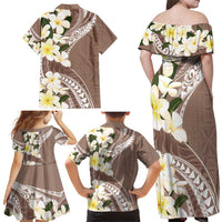Aloha Hawaii Festive Family Matching Off Shoulder Maxi Dress and Hawaiian Shirt Frangipani Lace Classic - Beige LT7 - Polynesian Pride