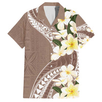 Aloha Hawaii Festive Family Matching Off Shoulder Short Dress and Hawaiian Shirt Frangipani Lace Classic - Beige