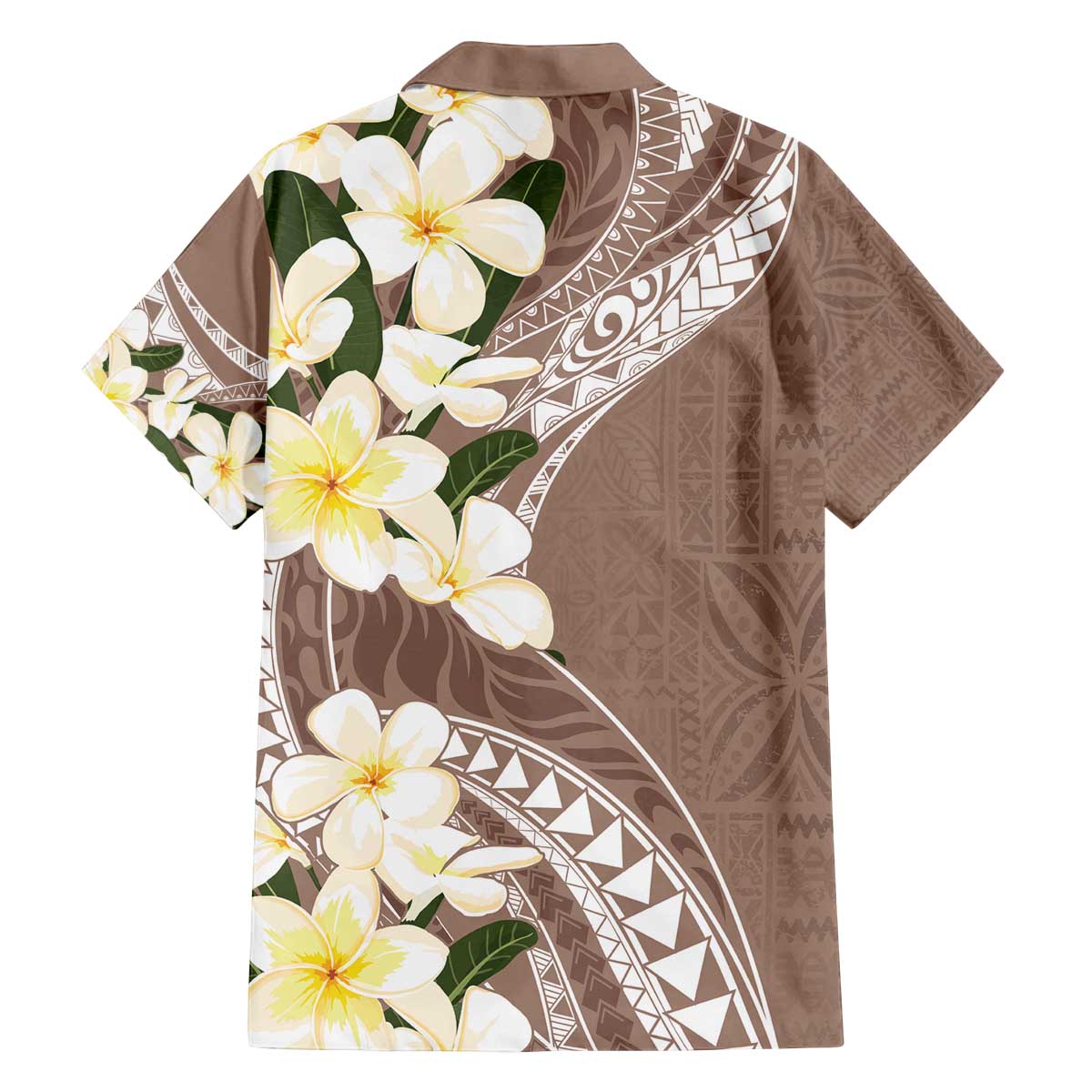 Aloha Hawaii Festive Family Matching Off Shoulder Short Dress and Hawaiian Shirt Frangipani Lace Classic - Beige