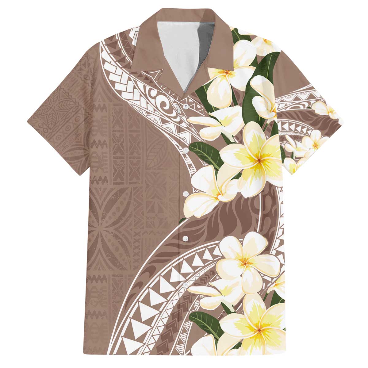 Aloha Hawaii Festive Family Matching Puletasi and Hawaiian Shirt Frangipani Lace Classic - Beige LT7 Dad's Shirt - Short Sleeve Beige - Polynesian Pride