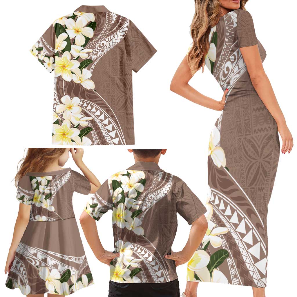 Aloha Hawaii Festive Family Matching Short Sleeve Bodycon Dress and Hawaiian Shirt Frangipani Lace Classic - Beige LT7 - Polynesian Pride