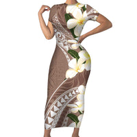 Aloha Hawaii Festive Family Matching Short Sleeve Bodycon Dress and Hawaiian Shirt Frangipani Lace Classic - Beige LT7 Mom's Dress Beige - Polynesian Pride