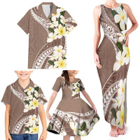 Aloha Hawaii Festive Family Matching Tank Maxi Dress and Hawaiian Shirt Frangipani Lace Classic - Beige